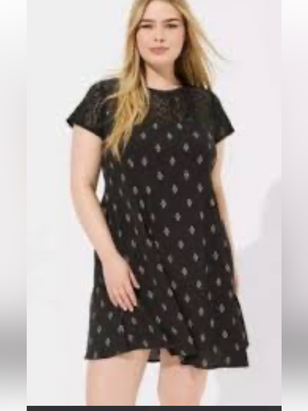 torrid Black Short Sleeve Printed trapeze Dress-NWT